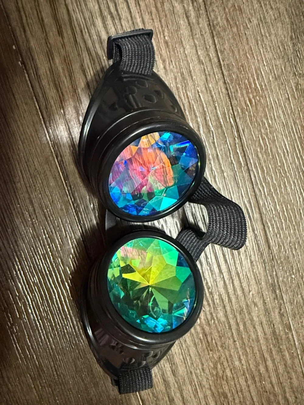 WONDERLAND Black Holographic Festival Goggles with Multicolor Face & Body Jewels
